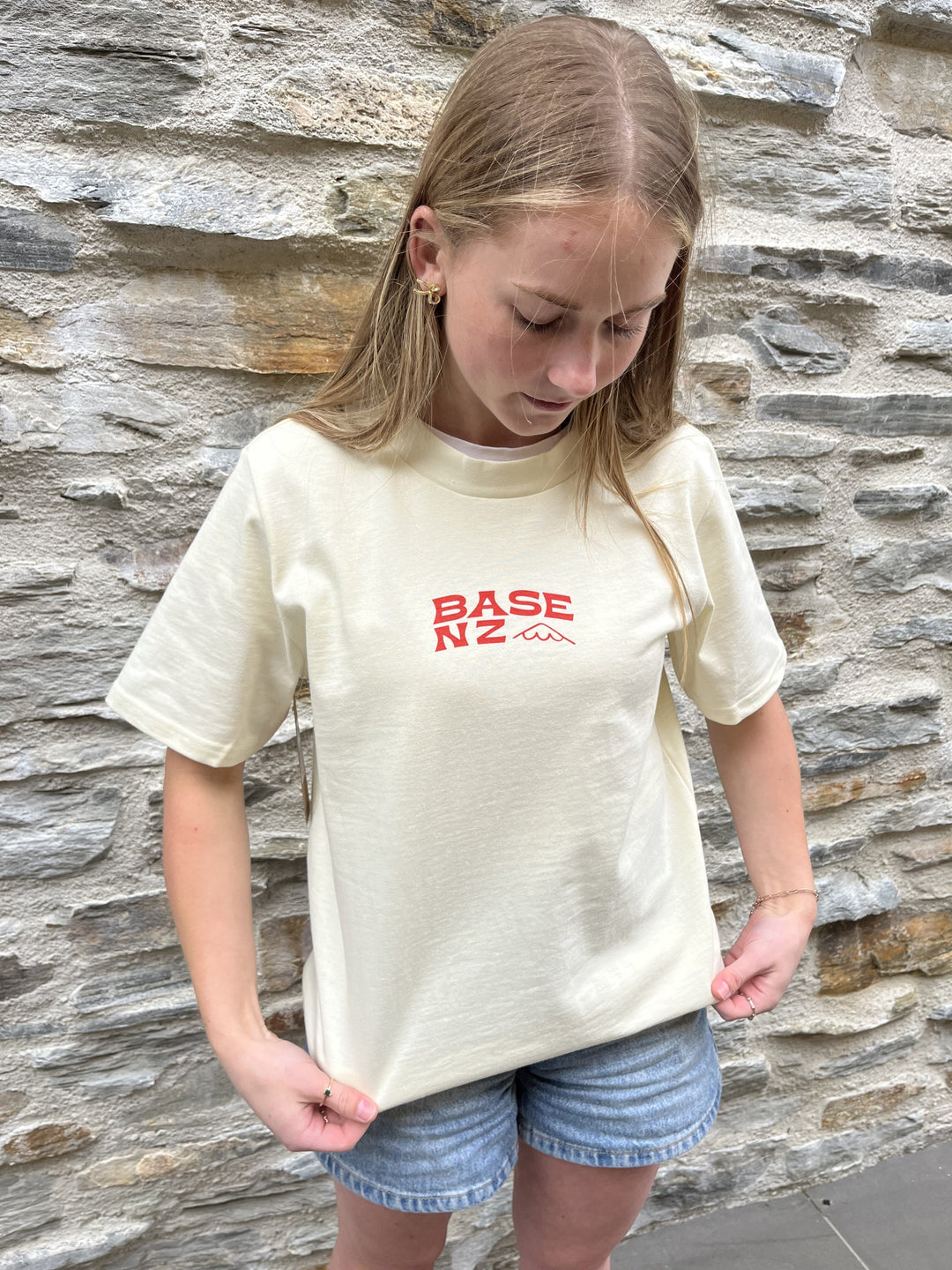 BaseNZ Womens Summer Mountain Classic T-Shirt Butter / Hibiscus XS 