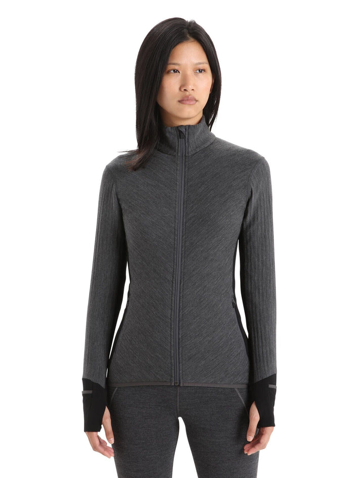 Icebreaker Womens Descender Long Sleeve Zip Jacket Jet Heather / Black XS 