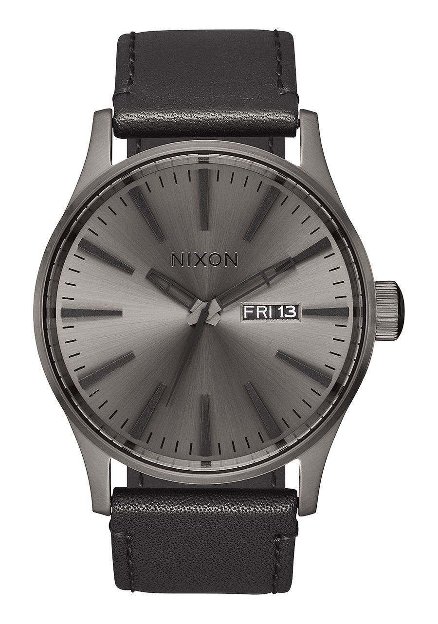 Nixon Sentry Leather Watch Gunmetal / Black 