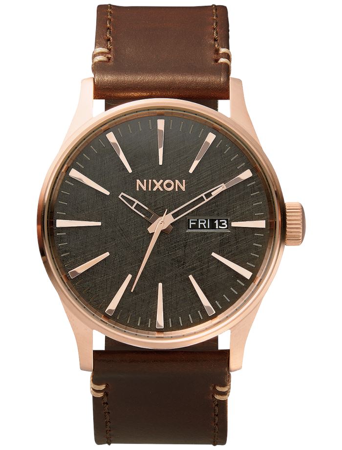 Nixon Sentry Leather Watch Rose Gold / Gunmetal / Brown 