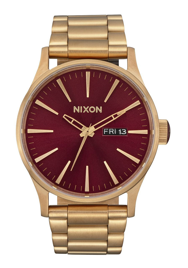 Nixon Sentry Stainless Steel Watch Oxblood Sunray / Gold 