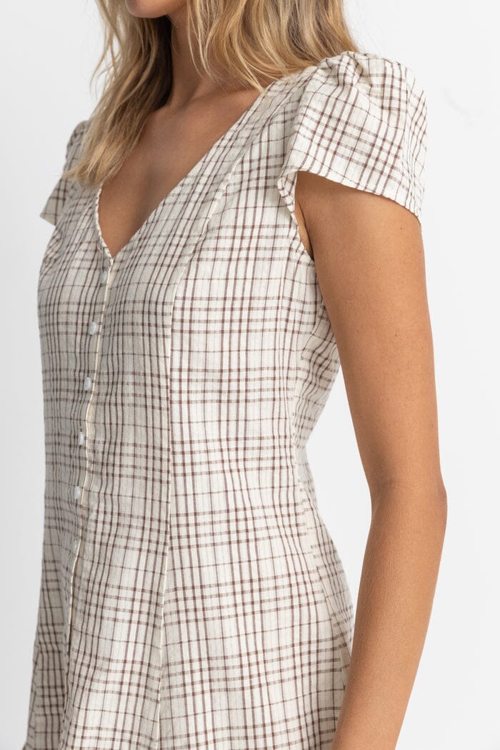 Rhythm Rumi Check Cap Sleeve Mini Dress 
