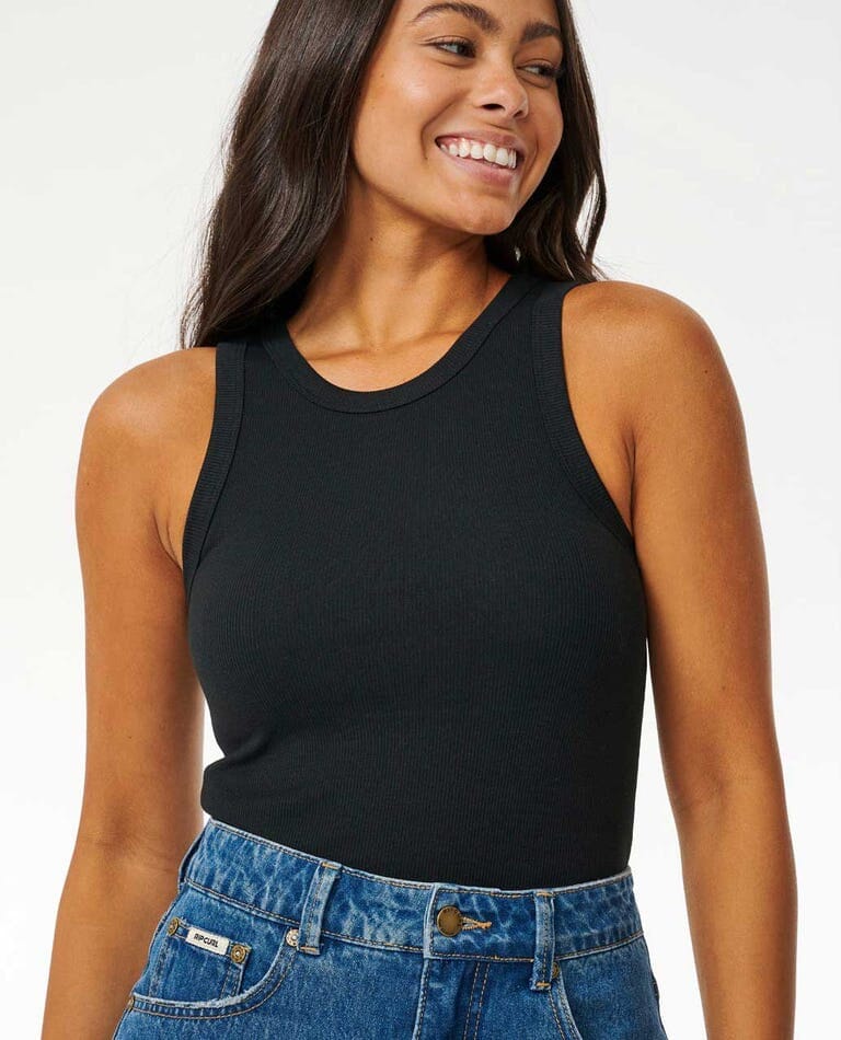 Rip Curl Classic Ribbed Tank Top Black XS 