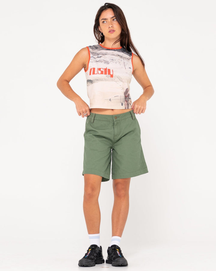 Rusty All Ova Slim Fit Sleeveless Skimmer Tank 