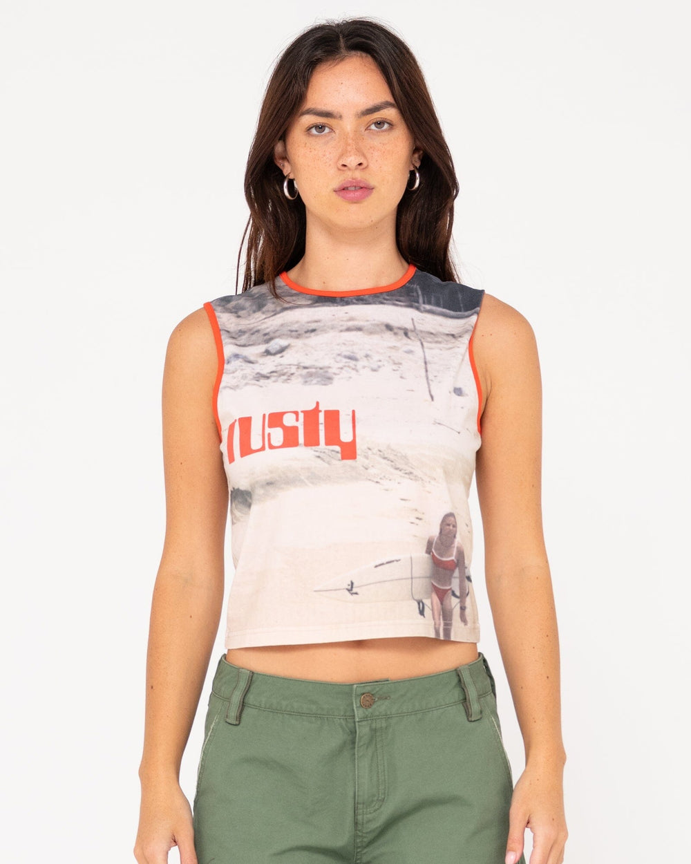 Rusty All Ova Slim Fit Sleeveless Skimmer Tank 