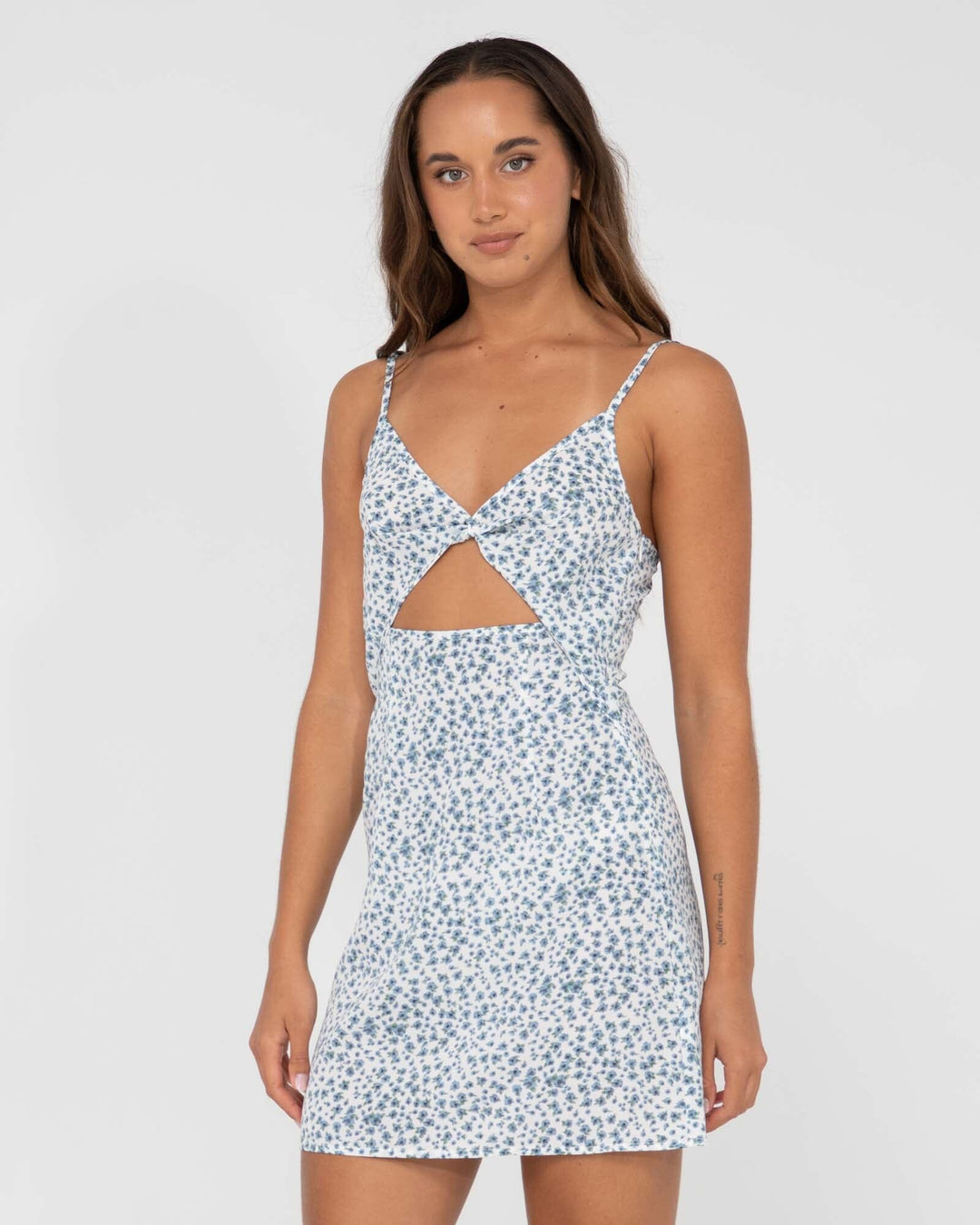 Rusty Balnear Floral Printed Cut Out Mini Dress 