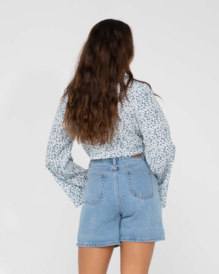 Rusty Balnear Floral Printed Tie Front Cropped Shirt 
