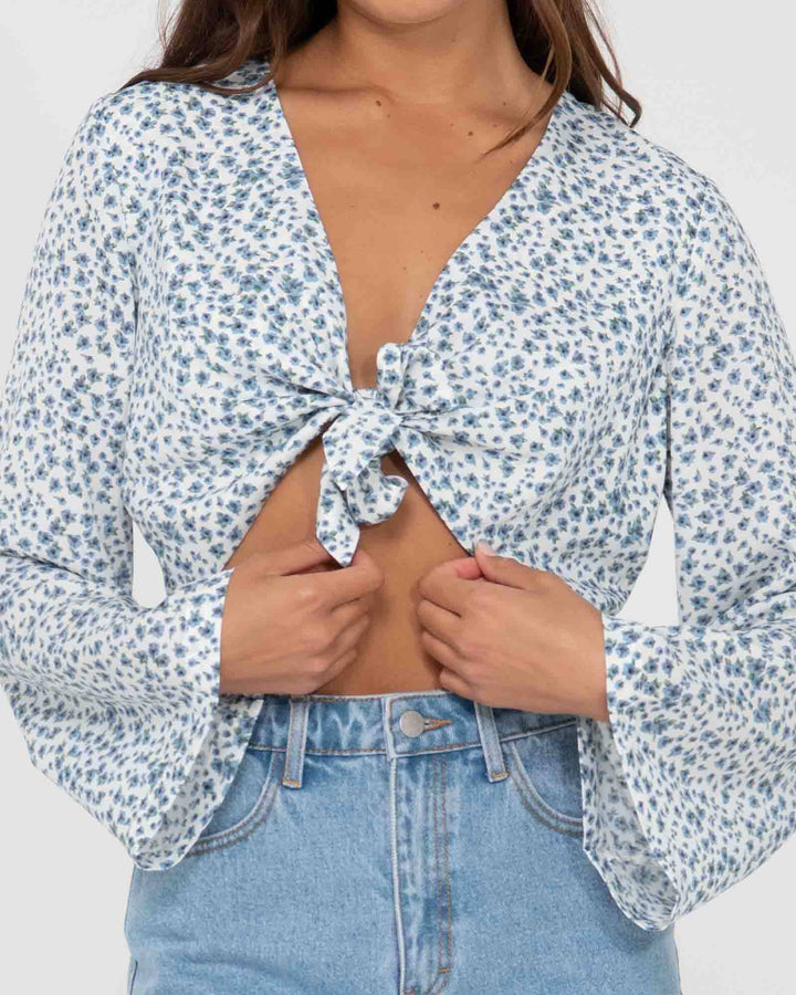 Rusty Balnear Floral Printed Tie Front Cropped Shirt 