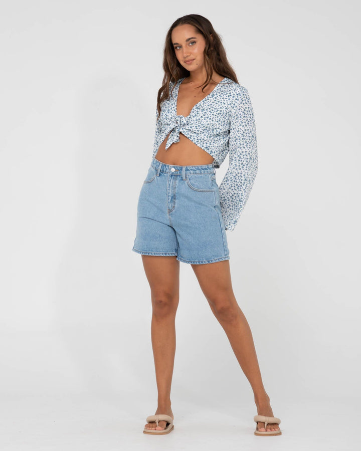 Rusty Balnear Floral Printed Tie Front Cropped Shirt 