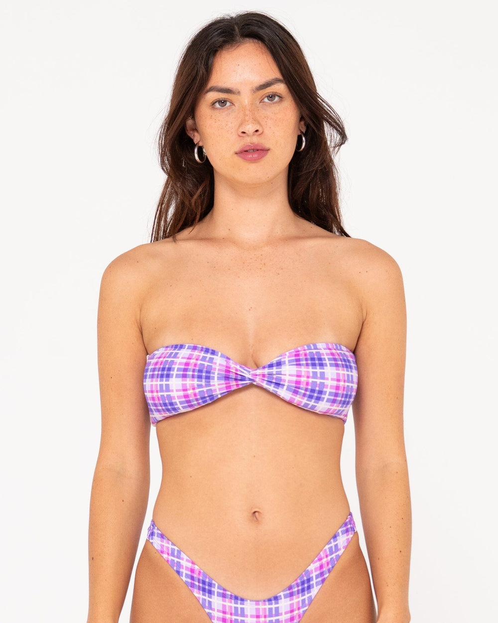 Rusty Checked Out Twist Bandeau Midi Bikini 