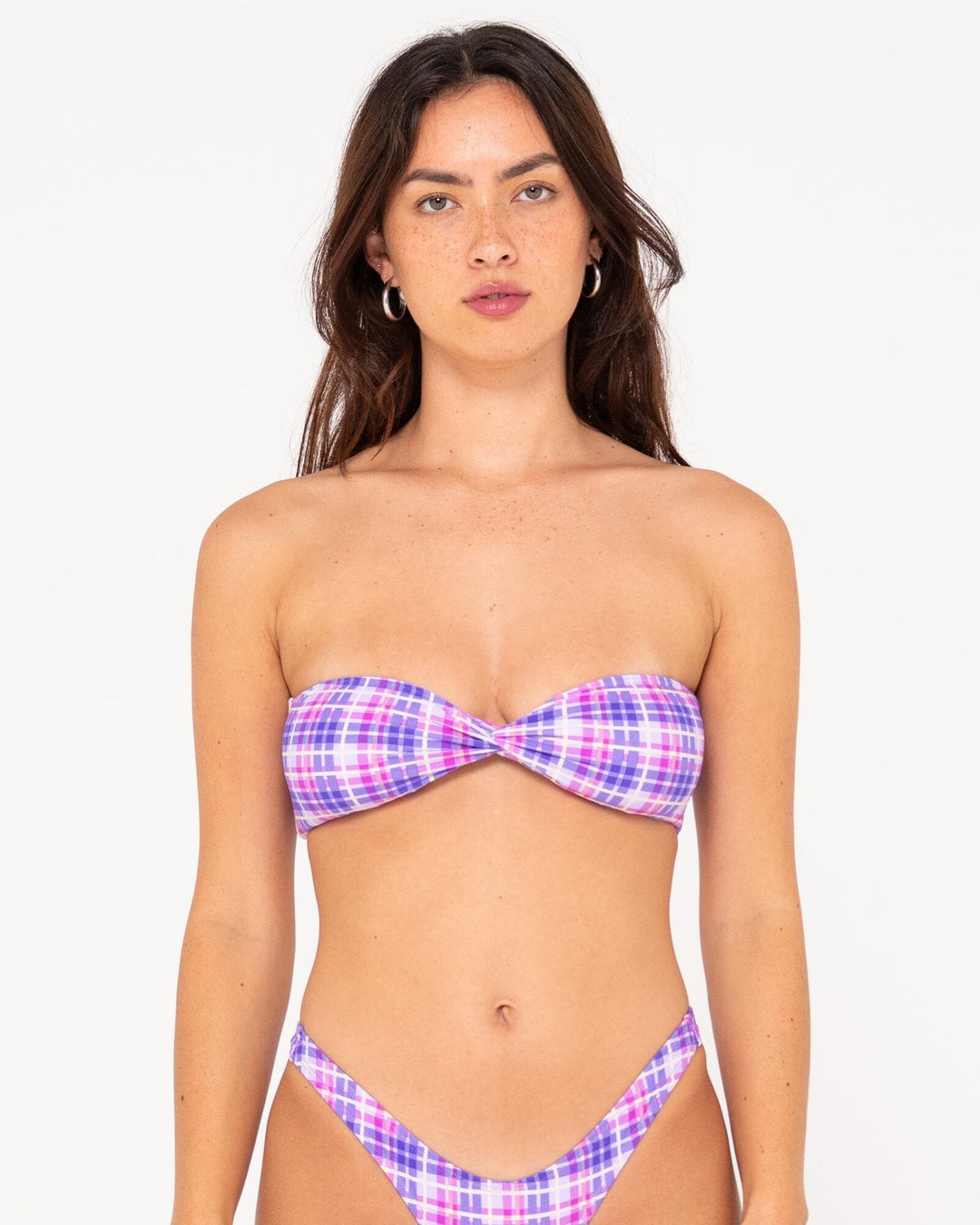 Rusty Checked Out Twist Bandeau Midi Bikini 