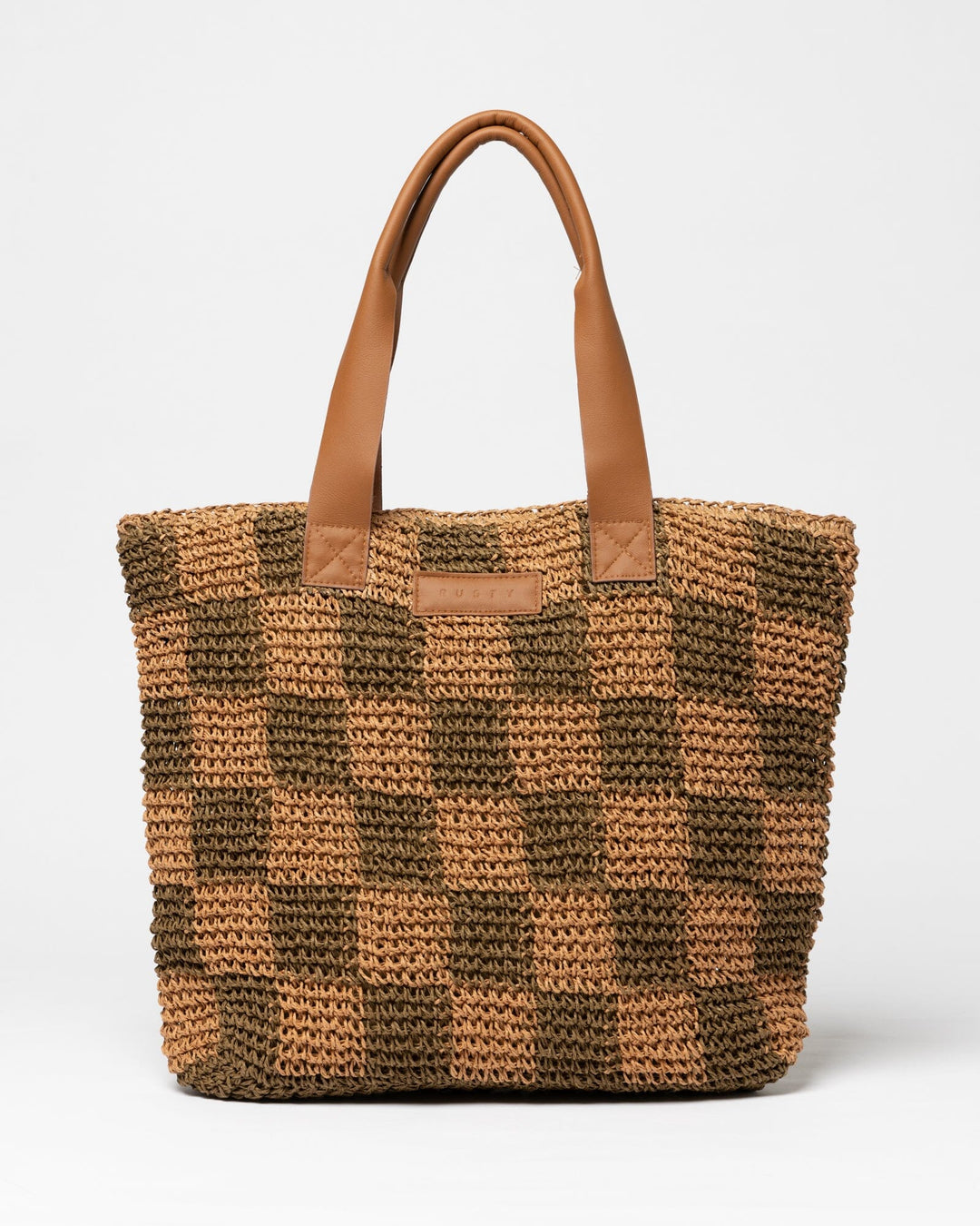 Rusty Checkmate Straw Beach Bag Natural / Caramel 