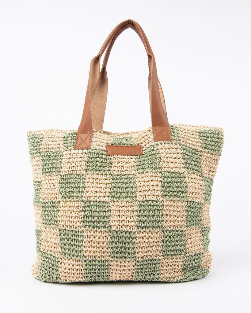 Rusty Checkmate Straw Beach Bag Natural / Mint 