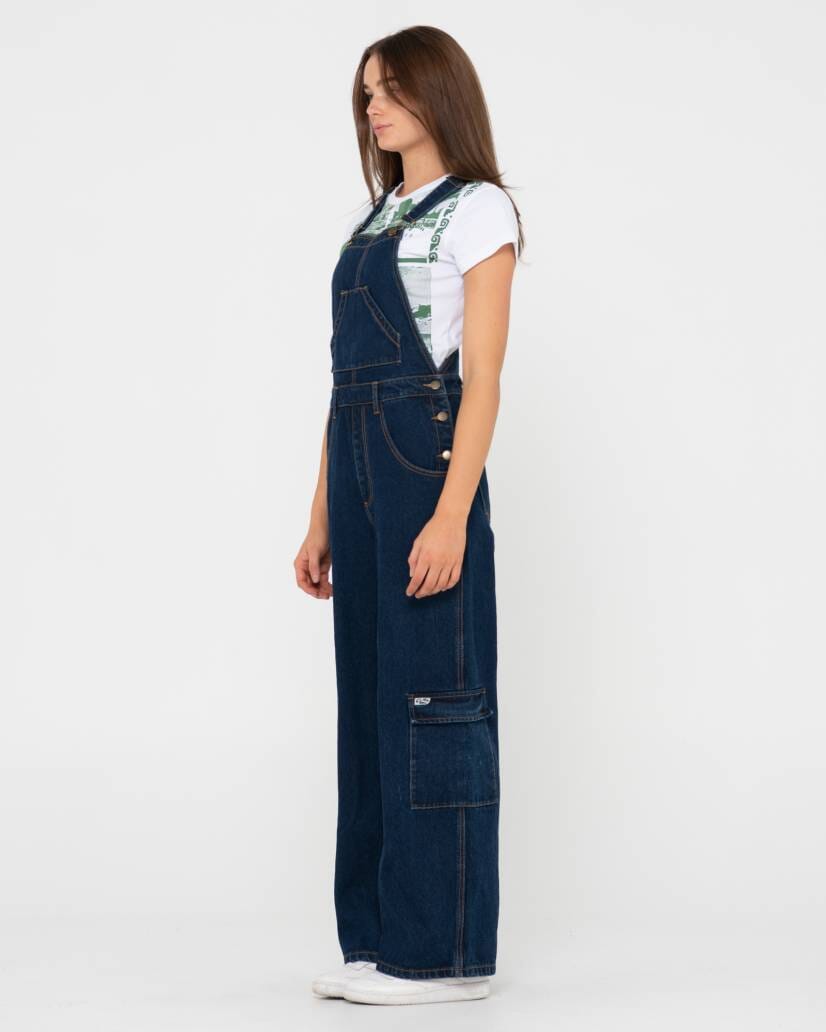 Rusty Dax Wide Baggy Cargo Denim Overalls 