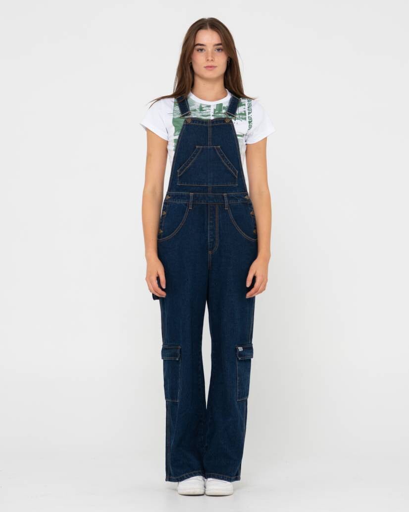 Rusty Dax Wide Baggy Cargo Denim Overalls 