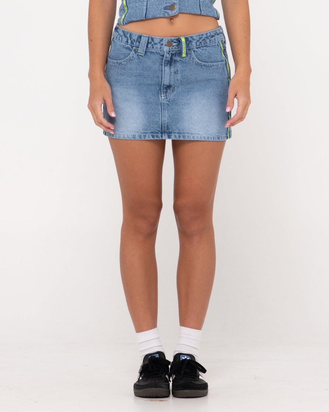 Rusty Flip Mommy Low Rise Mini Denim Skirt 