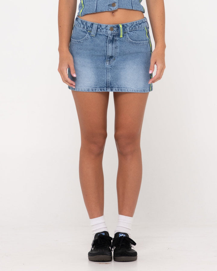 Rusty Flip Mommy Low Rise Mini Denim Skirt 