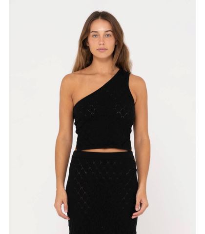 Rusty Leo One Shoulder Knit Top Black 8 
