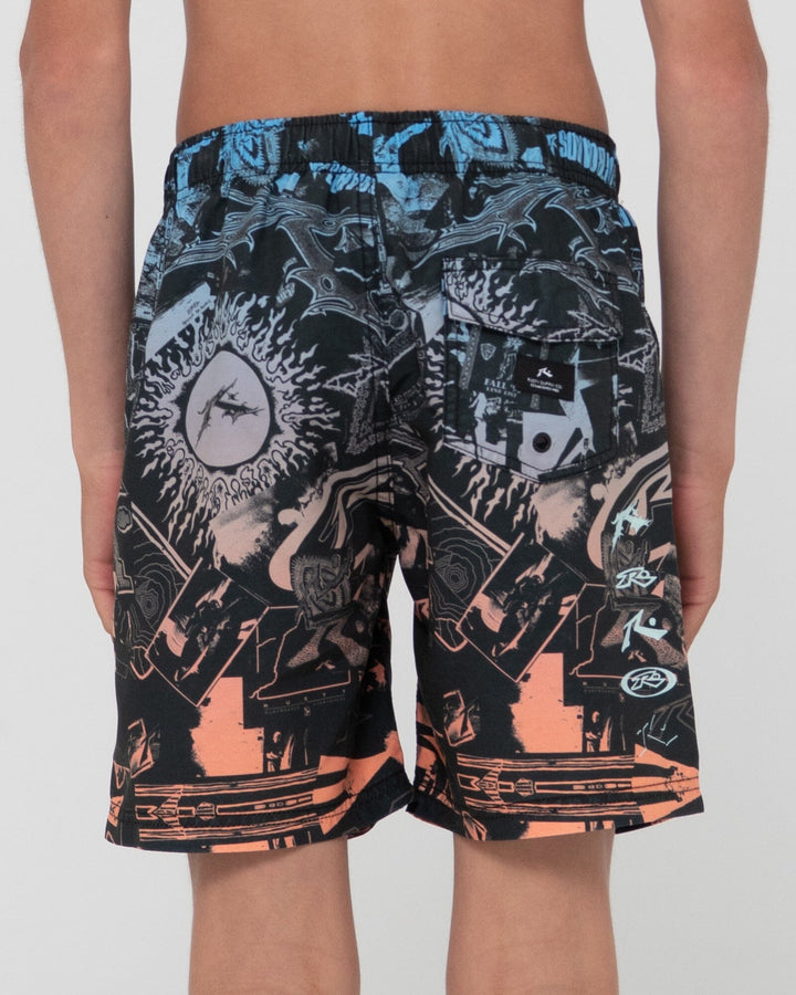 Rusty Paste Up Printed Elastic Youth Boardshorts 