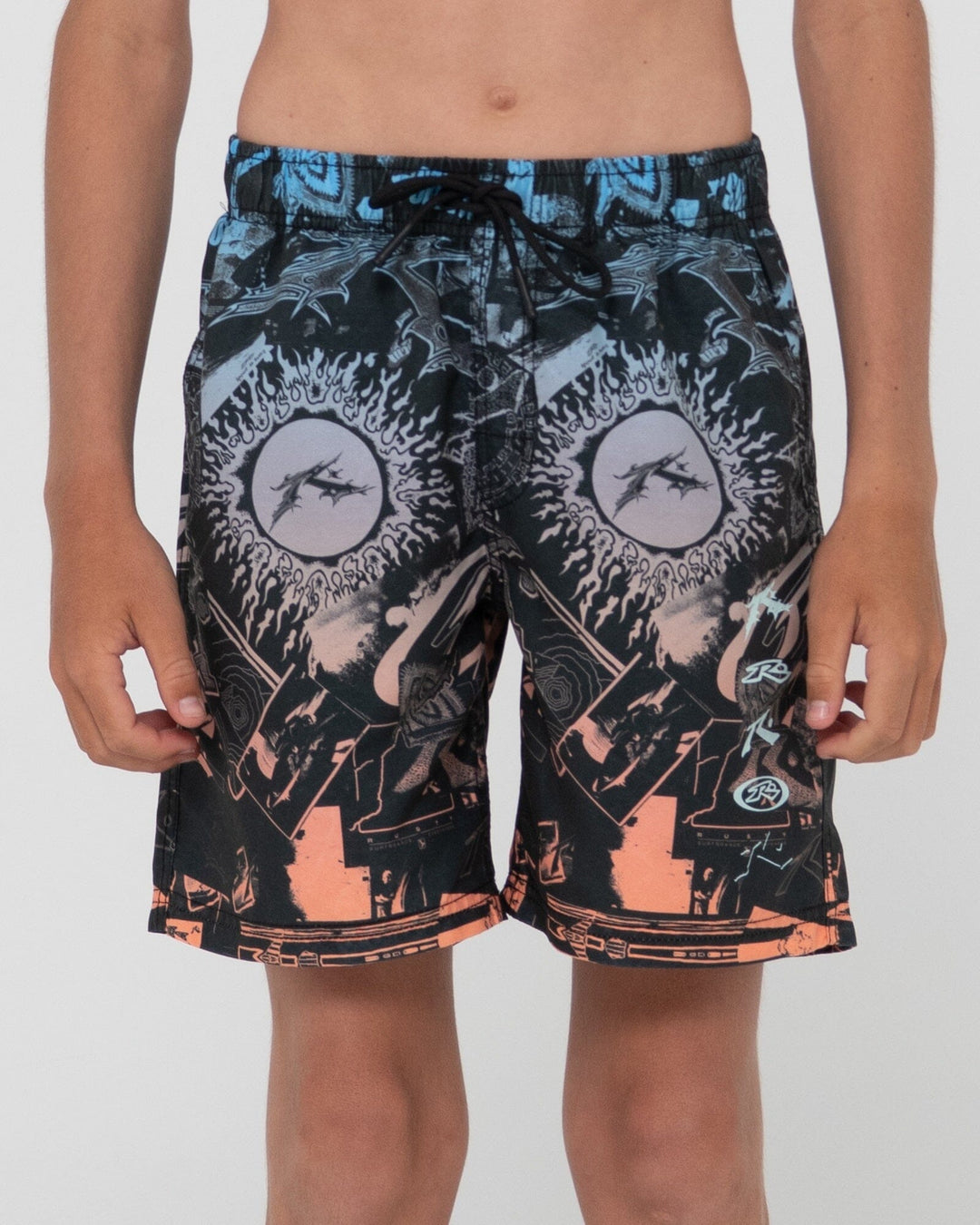 Rusty Paste Up Printed Elastic Youth Boardshorts 