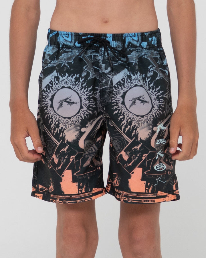 Rusty Paste Up Printed Elastic Youth Boardshorts 