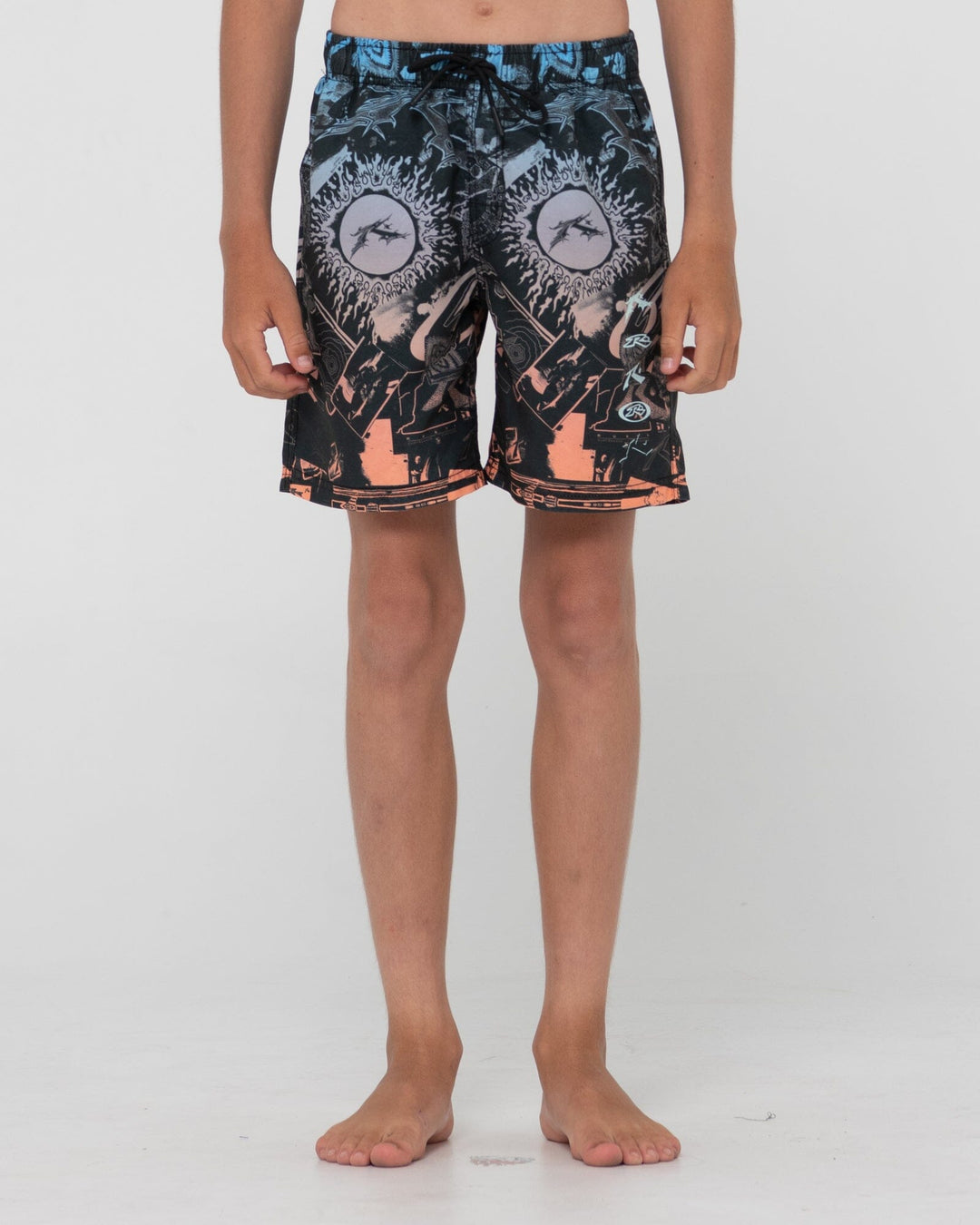 Rusty Paste Up Printed Elastic Youth Boardshorts 