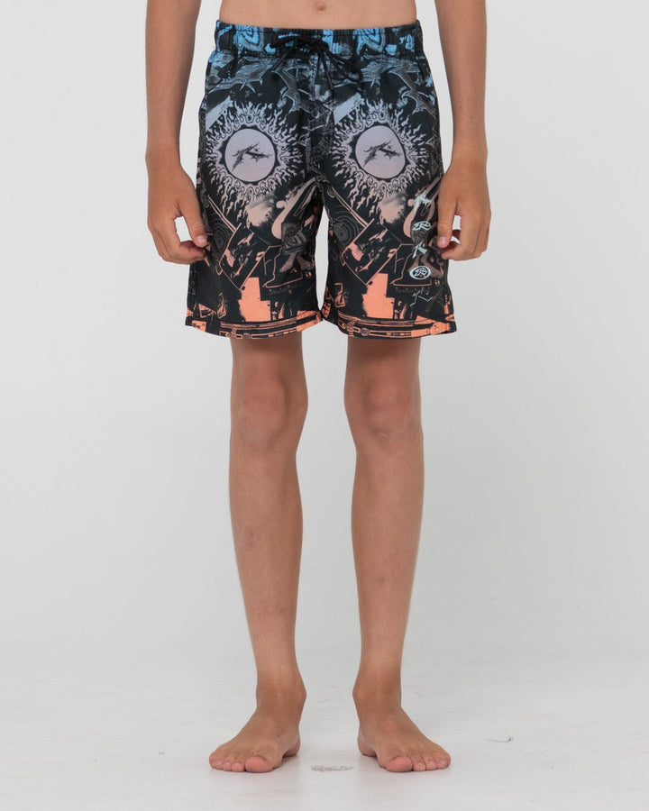 Rusty Paste Up Printed Elastic Youth Boardshorts 