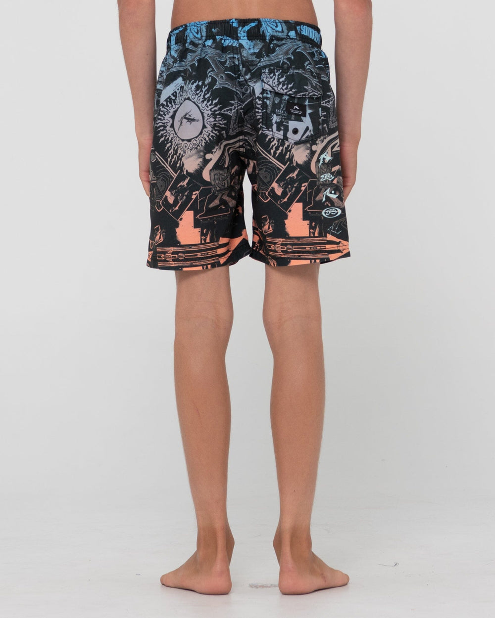 Rusty Paste Up Printed Elastic Youth Boardshorts 