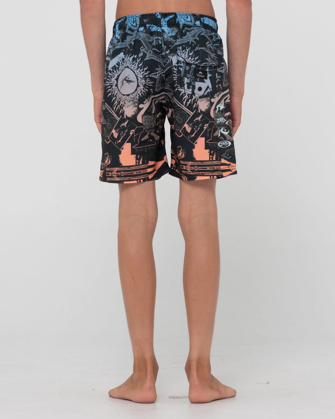 Rusty Paste Up Printed Elastic Youth Boardshorts 