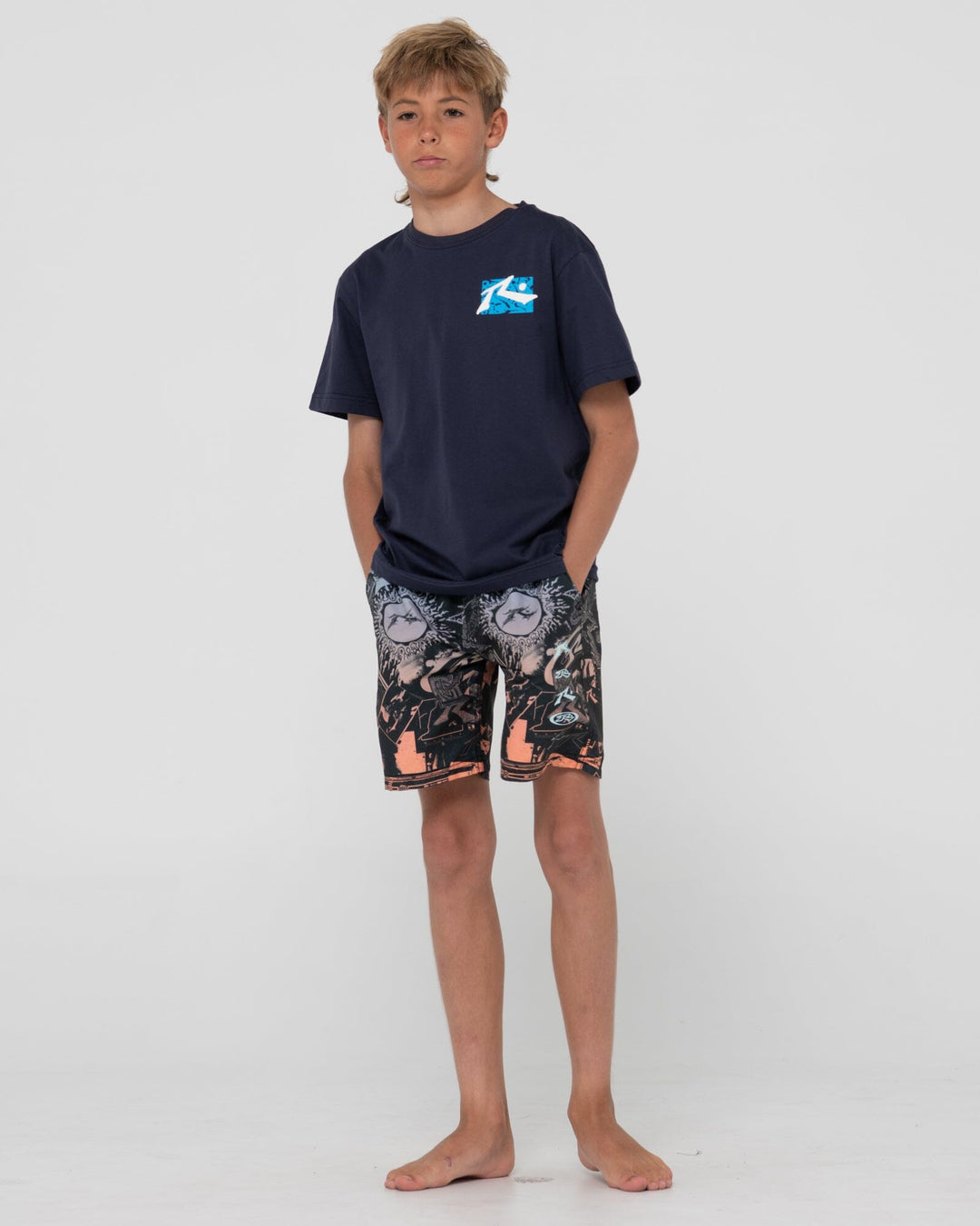 Rusty Paste Up Printed Elastic Youth Boardshorts 