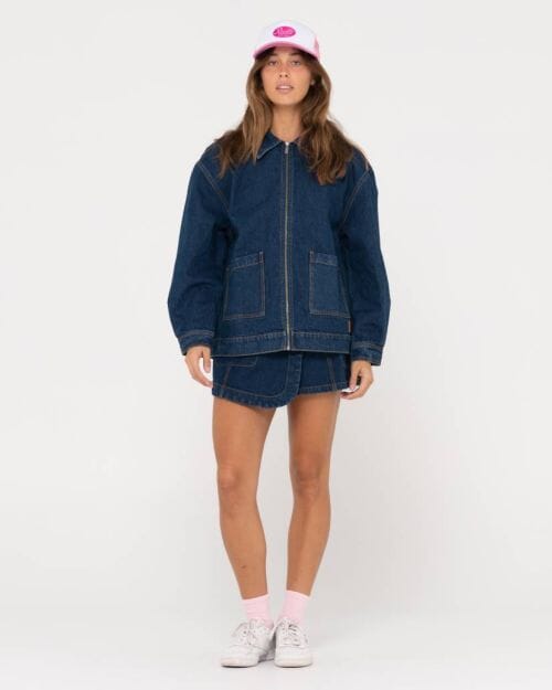 Rusty Ryley Oversized Zip Through Denim Jacket 