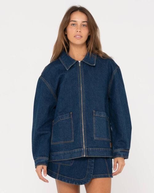 Rusty Ryley Oversized Zip Through Denim Jacket 
