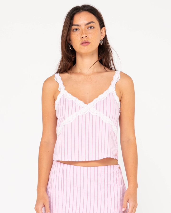 Rusty Stripy Girl Slim Fit Cami Rose Pink 14 