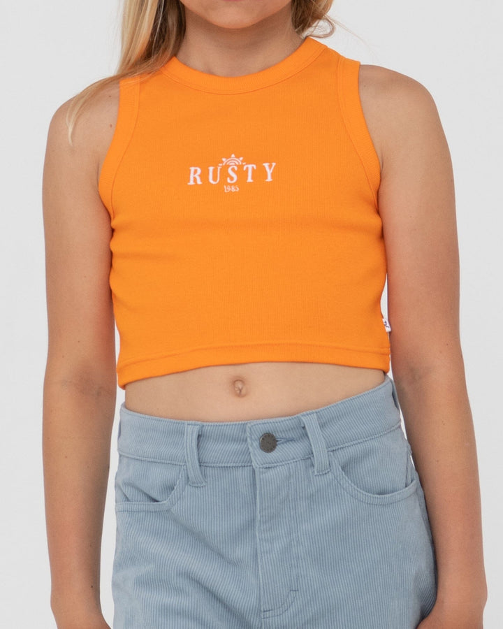 Rusty Sunrise Graphic Youth Racer Tank 