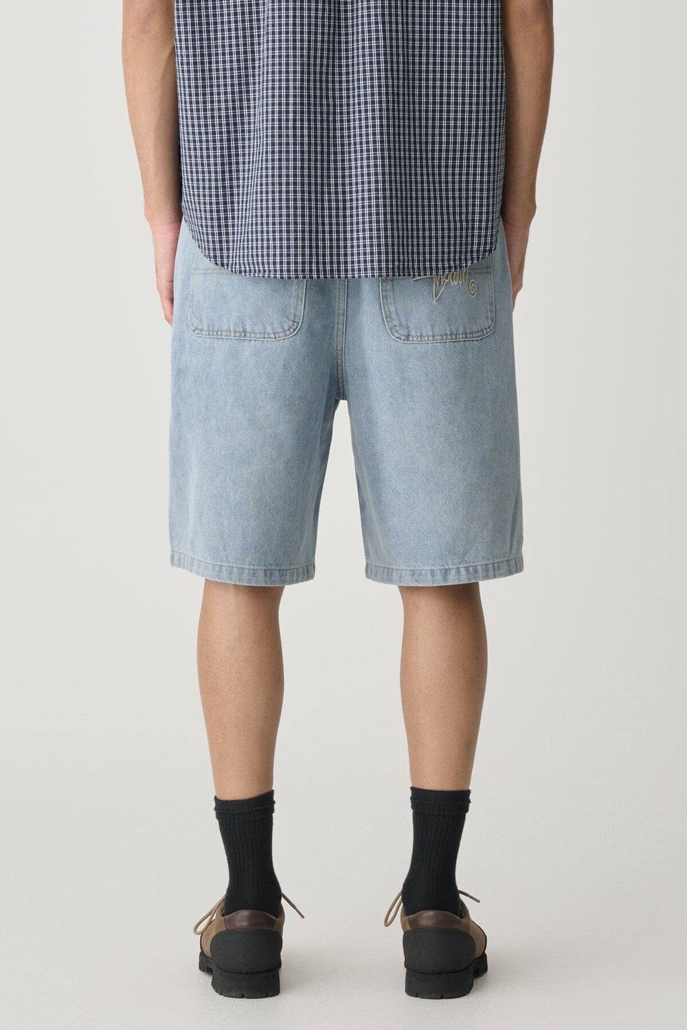 S Double Embroidered Denim Standard Shorts 
