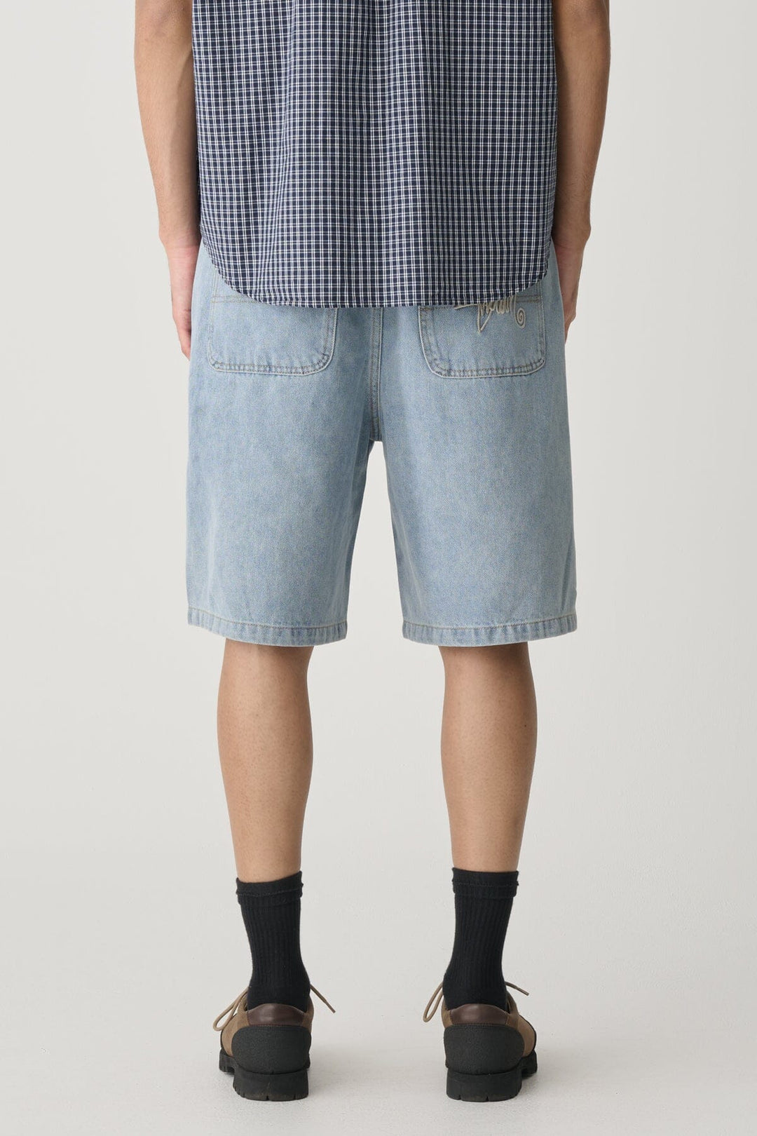 S Double Embroidered Denim Standard Shorts 