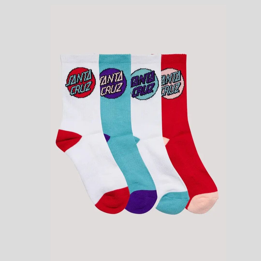 Santa Cruz Other Dot Crew Youth Socks 4 Pack White / Purple / Pink 
