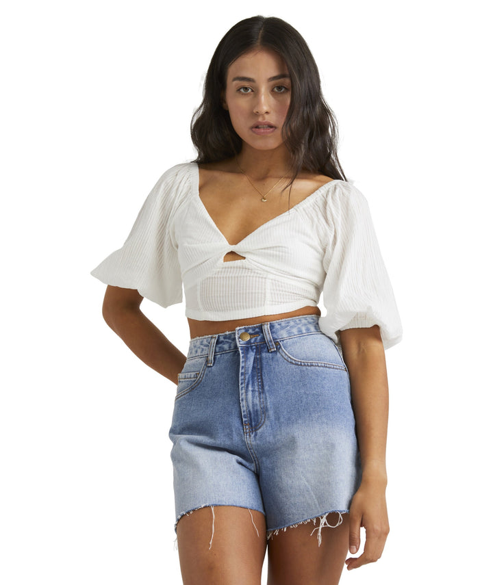 Billabong Del Sole Puff-Sleeve Crop Top 