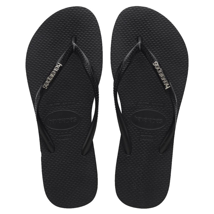 Havaianas Slim Logo Metallic Jandals Black / Silver 35/36 Brazil 