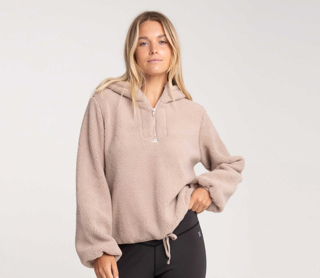 Hurley Quarter Zip Sherpa Cropped Hoodie 