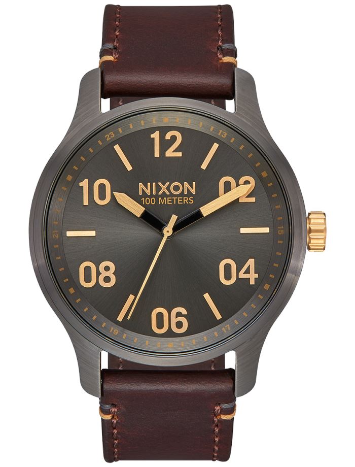Nixon Patrol Leather Watch Gunmetal / Gold 