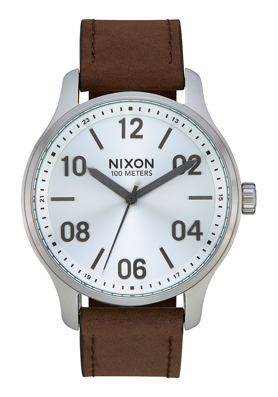 NIXON PATROL LEATHER WATCH SlvBrwn 