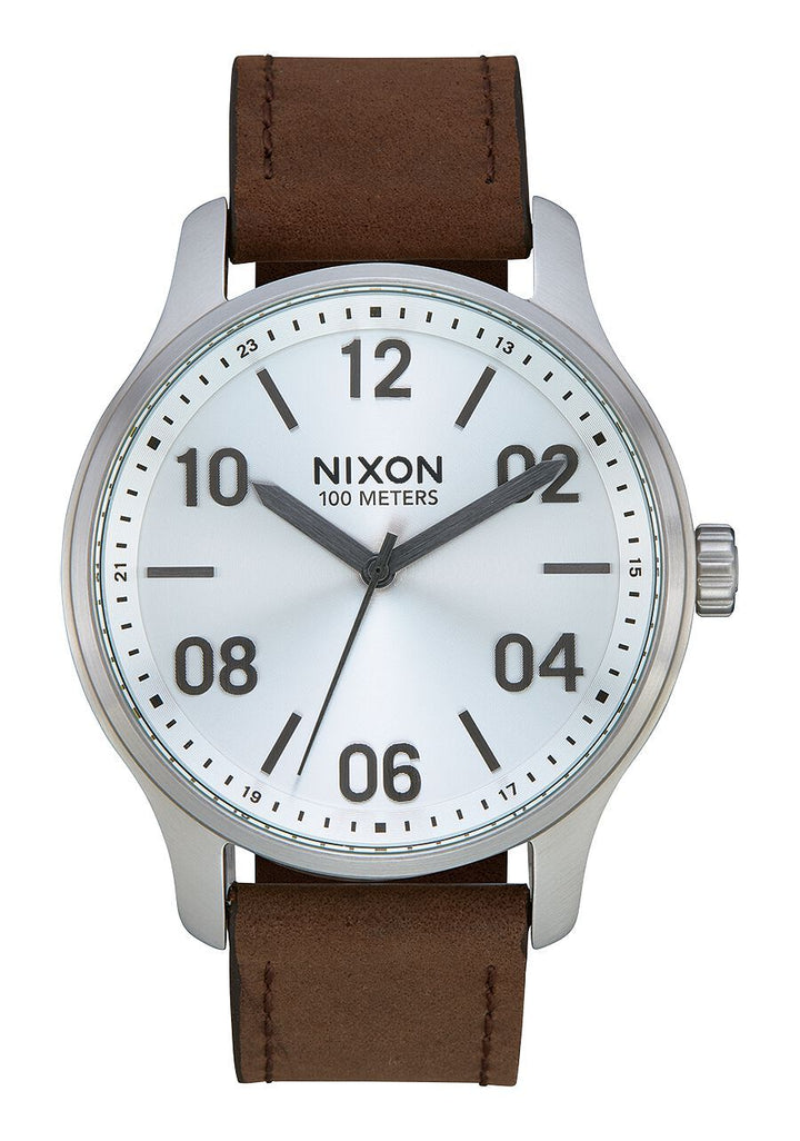 NIXON PATROL LEATHER WATCH SlvBrwn 