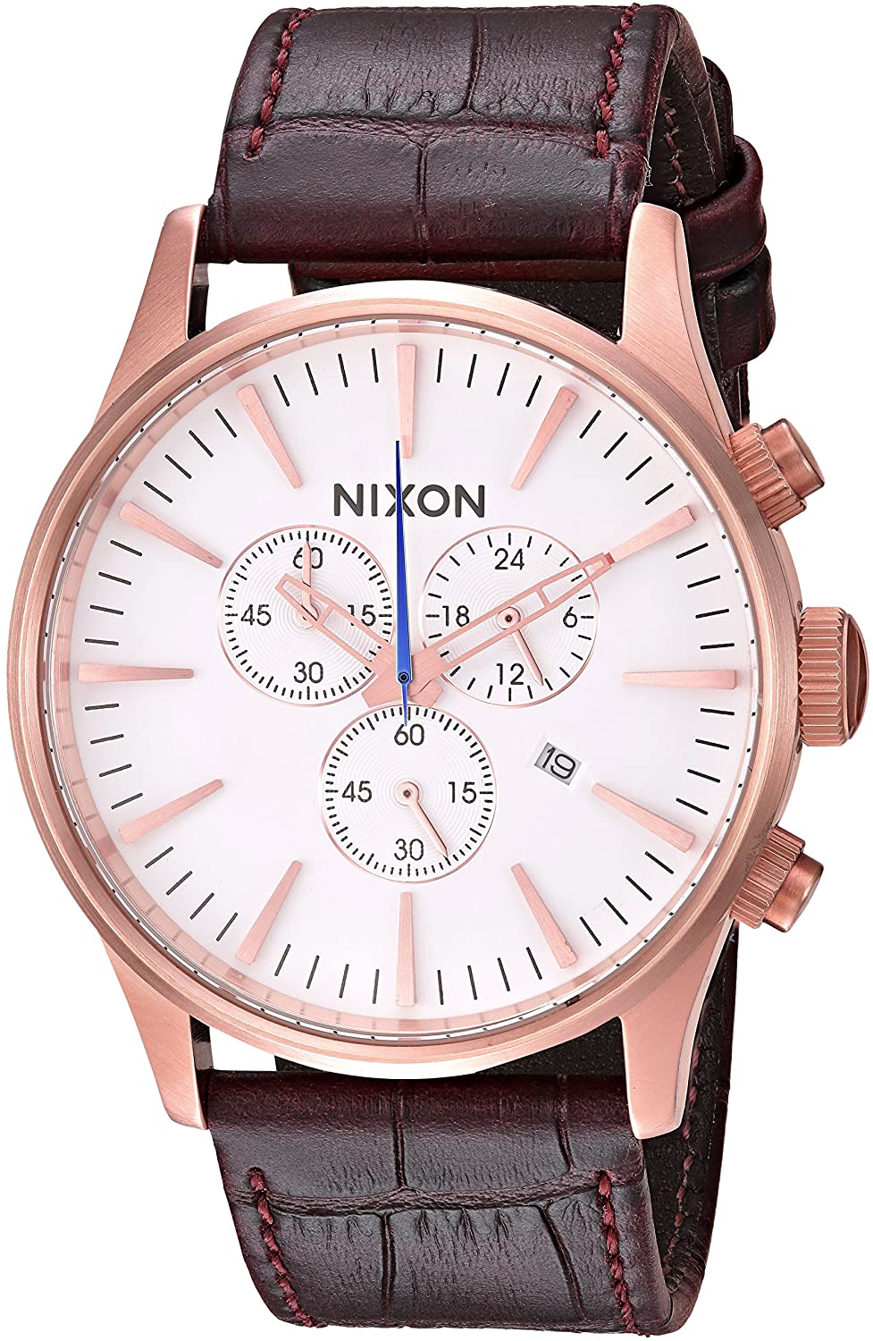 NIXON SENTRY CHRONO LEATHER WATCH RseGldBrnGat 