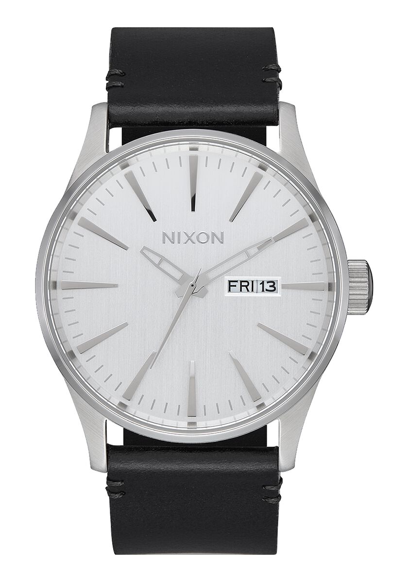 NIXON SENTRY LEATHER WATCH All Silver / Black 