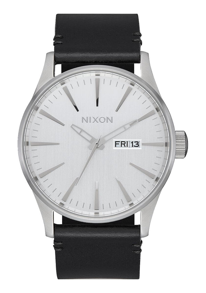 NIXON SENTRY LEATHER WATCH All Silver / Black 