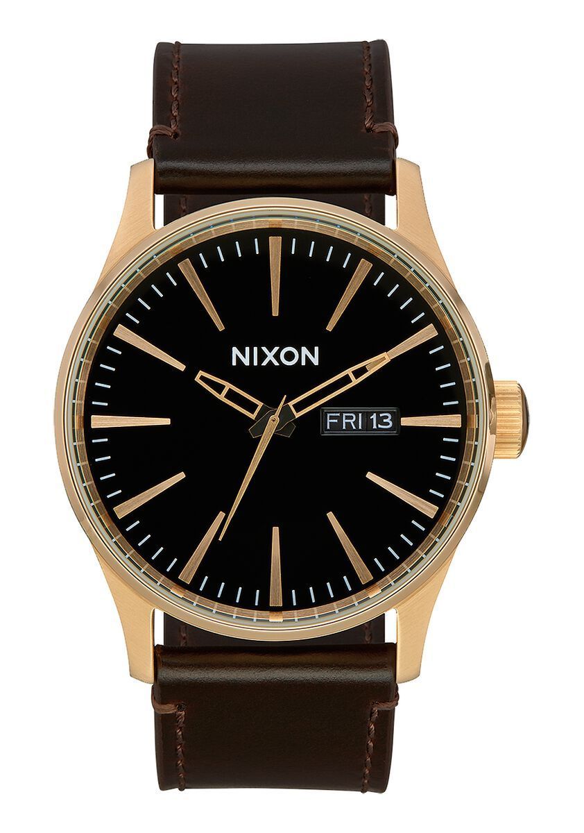 NIXON SENTRY LEATHER WATCH Gold / Black / Brown 