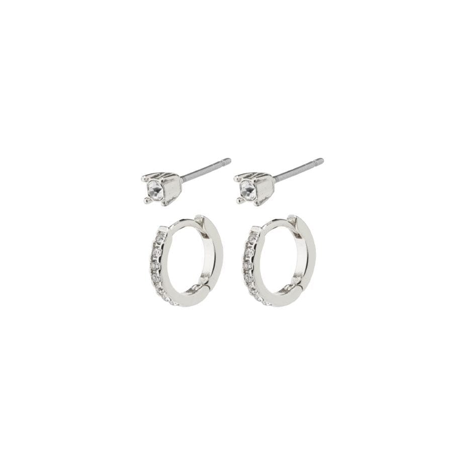 Pilgrim Mille Crystal Hoops & Earstuds 2 in 1 Silver Plated 