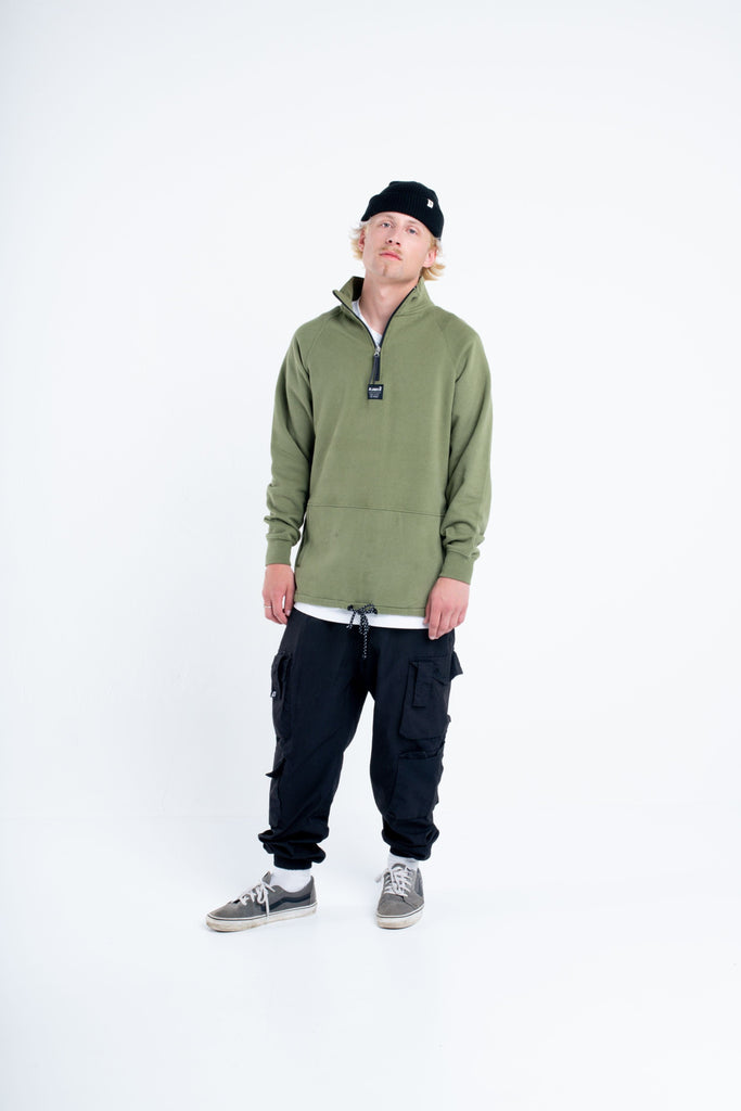 Planks Down Day 1/4 Zip Pullover Army Green S 
