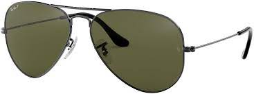 Ray-Ban Aviator Polarised Sunglasses Gunmetal / G-15 Green 